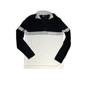 DKNY Men’s 1/4 Zip Long Sleeve Cotton Sweater Men's Size S Black, White, Gray